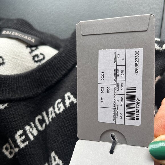 NWT Balenciaga Crewneck Pullover Knit Sweater Black White Mini Logo Allover - Picture 10 of 11